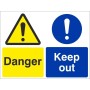 Danger keep out safety sign with warning symbol and instruction