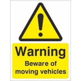 Warning Beware Of Moving Vehicles safety sign with hazard symbol