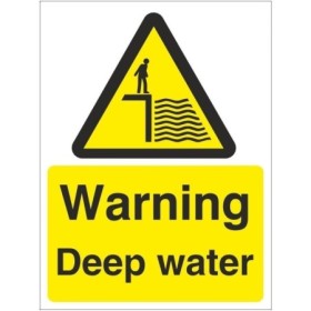 Warning Deep Water safety sign with hazard symbol and text