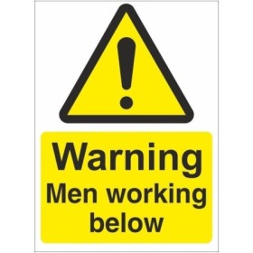 Warning Men Working Below Sign with yellow hazard symbol