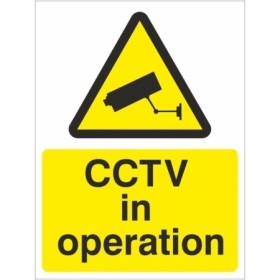 CCTV in operation warning sign with camera symbol and yellow background