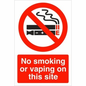 No smoking or vaping on this site prohibition safety sign