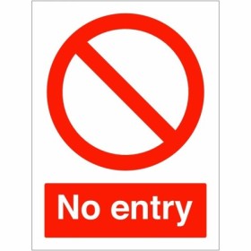 No entry prohibition safety sign with red circle and text