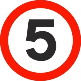 5 MPH traffic speed limit sign with red circular border and black number