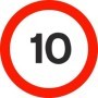 10 mph traffic speed limit sign with red circular border and black number