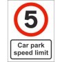 Car park speed limit 5mph safety sign with speed restriction symbol