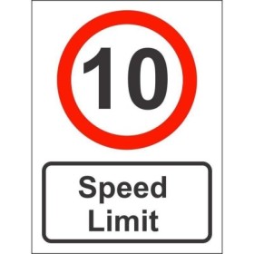 10 mph speed limit road safety sign with red circle and speed limit text