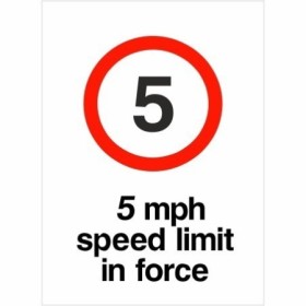 5 mph Speed Limit In Force safety sign with symbol