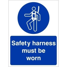 Safety harness must be worn mandatory safety sign with symbol