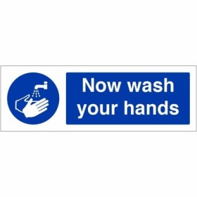 Now wash your hands mandatory hygiene sign with handwashing symbol