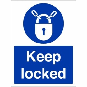Keep Locked mandatory blue safety sign with padlock symbol