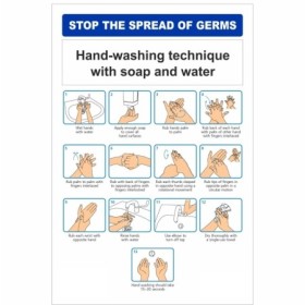 Hand washing technique with soap and water hygiene instruction sign