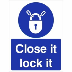 Close it lock it mandatory safety sign with padlock symbol