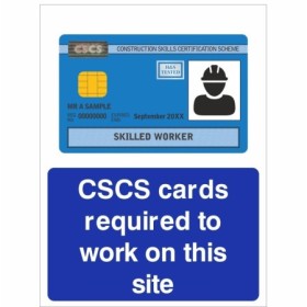 CSCS cards required to work on this site mandatory construction safety sign