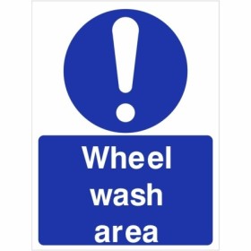 Wheel wash area mandatory blue safety sign