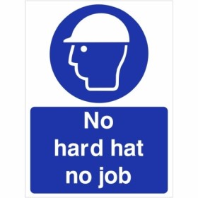 No hard hat no job mandatory safety sign with helmet symbol
