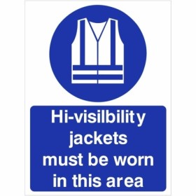 Hi-visibility jackets must be worn in this area mandatory safety sign