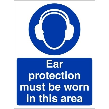 Ear protection must be worn in this area mandatory safety sign