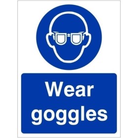 Wear goggles eye protection mandatory safety sign with glasses symbol