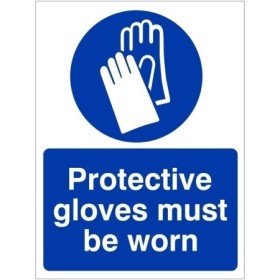 Protective gloves must be worn mandatory safety sign with hand protection symbol