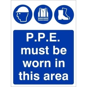 PPE must be worn in this area safety sign with helmet