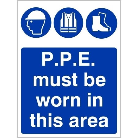 PPE must be worn in this area safety sign with helmet