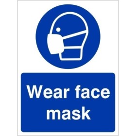 Wear face mask mandatory safety sign with symbol and text