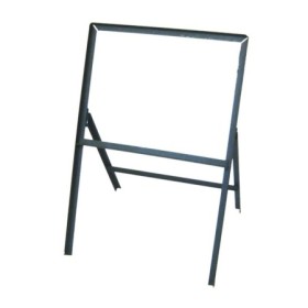 Temporary stanchion sign frame with fixing clips for displaying temporary safety signs