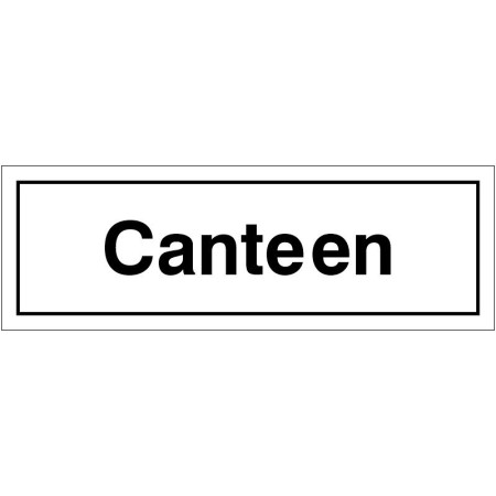 Canteen door sign with black text on brushed aluminium style background