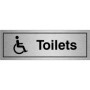  Disabled Toilets Door Sign in brushed aluminium with clear lettering and accessibility symbol