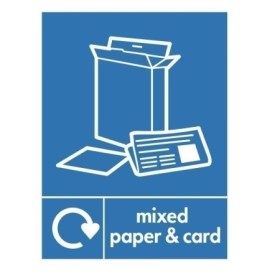 Mixed paper and card recycling sign with cardboard box and paper icon