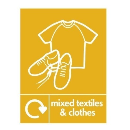 Mixed textiles and clothes recycling sign with clothing and shoe symbol