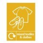 Mixed textiles and clothes recycling sign with clothing and shoe symbol