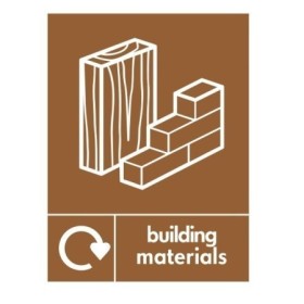 Building materials recycling sign with symbol for construction waste