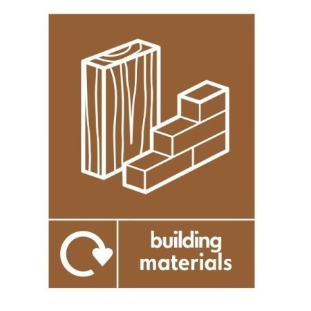 Building materials recycling sign with symbol for construction waste