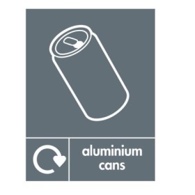 Aluminium cans recycling sign with can icon and recycling symbol
