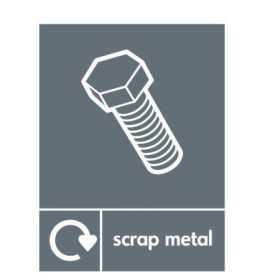 Scrap metal recycling sign with bolt symbol and scrap metal text