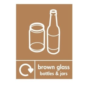 Brown glass bottles and jars recycling sign with bottle and jar icon
