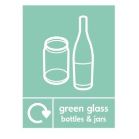 Green glass bottles and jars recycling sign with bottle and jar icon