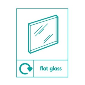 Flat glass recycling sign with glass panel icon and recycling symbol