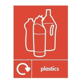 Plastics recycling sign with plastic bottles icon and recycling symbol