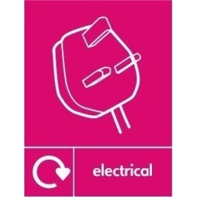 Electrical recycling sign with plug icon and bold background