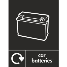 Car batteries recycling sign with battery icon and bold background