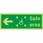 Glow in the dark arrow left safe area sign with wheelchair symbol