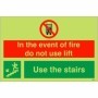 Glow in the dark in the event of fire do not use lift use the stairs down left sign