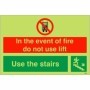 Glow in the dark fire exit sign do not use lift use stairs down right symbol