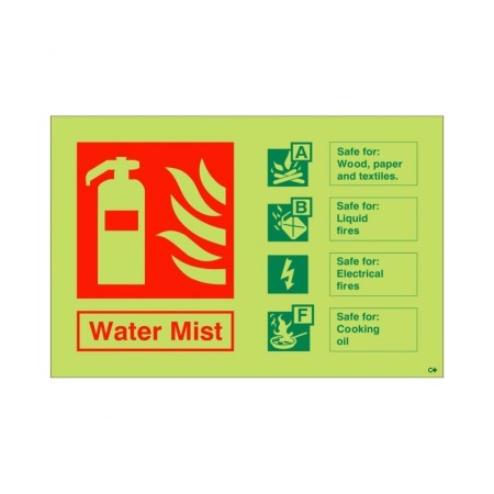 Glow in the dark water mist fire extinguisher sign