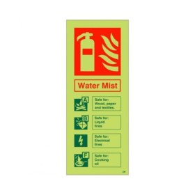 Glow in the dark water mist fire extinguisher sign