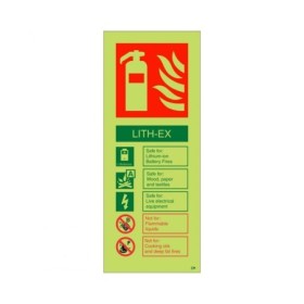Glow in the dark LITH-EX fire extinguisher ID sign