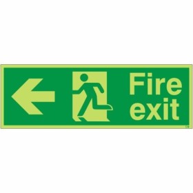 Extra large glow in the dark fire exit left sign with running man symbol
